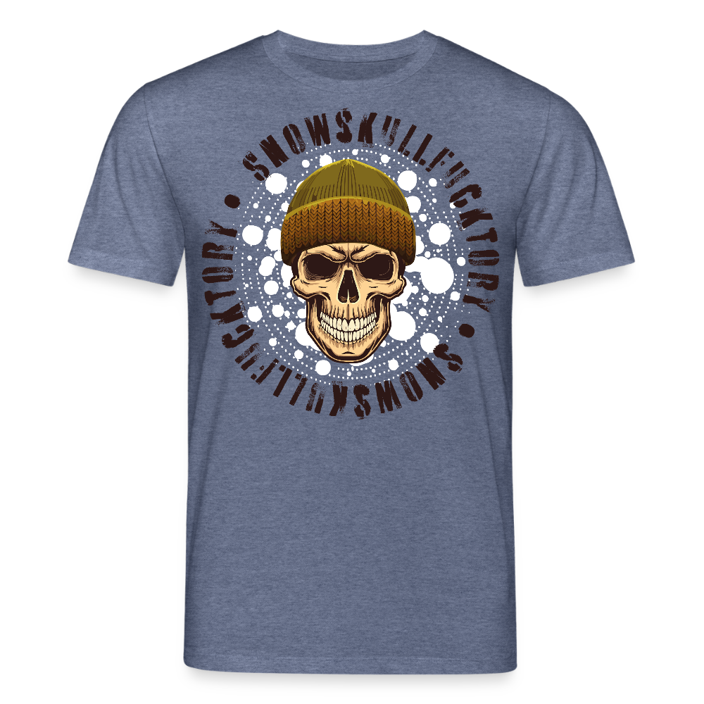 Unisex Bio-T-Shirt mit SNOWSKULL FUCKTORY PRINT Vorderseite - Dunkelblau meliert