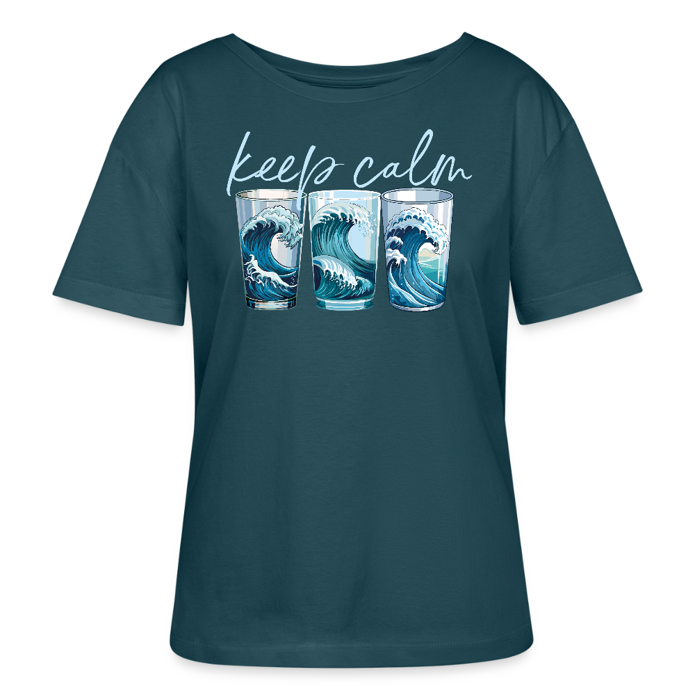 Relaxed Rundhals Frauen Bio-T-Shirt mit KEEP CALM PRINT - Dunkles Petrol