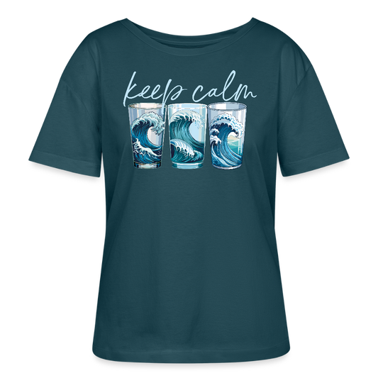 Relaxed Rundhals Frauen Bio-T-Shirt mit KEEP CALM PRINT - Dunkles Petrol