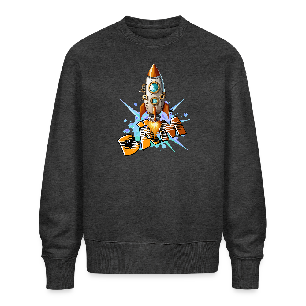 Unisex Oversize Pullover mit RAKETE PRINT - Dunkelgrau meliert
