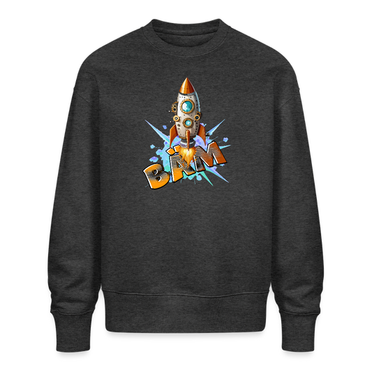 Unisex Oversize Pullover mit RAKETE PRINT - Dunkelgrau meliert
