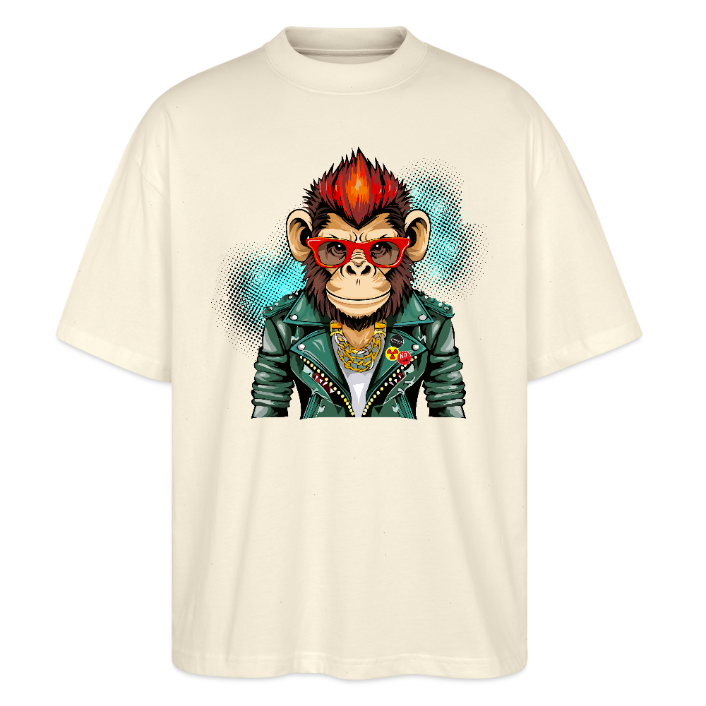Oversized Unisex T-Shirt mit MONKEY PRINT - Weißgrau