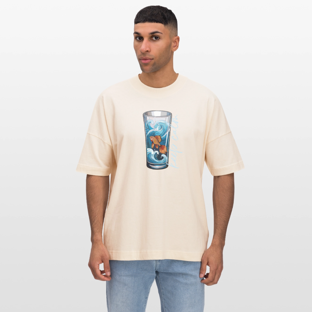 Oversized Unisex Bio T-Shirt mit KEEP CALM PRINT - Weißgrau