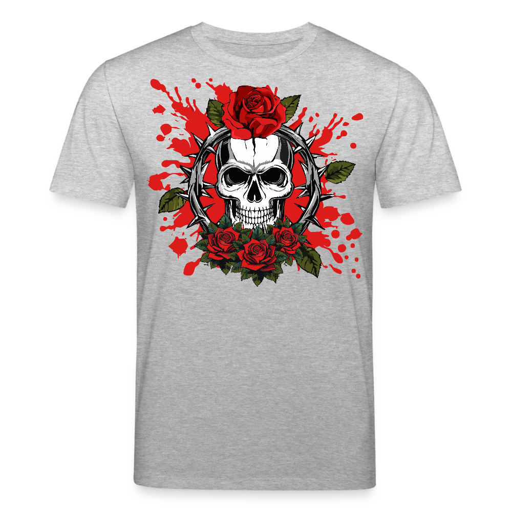 Unisex Bio-T-Shirt mit ROSEN SKULL PRINT Vorderseite - Grau meliert