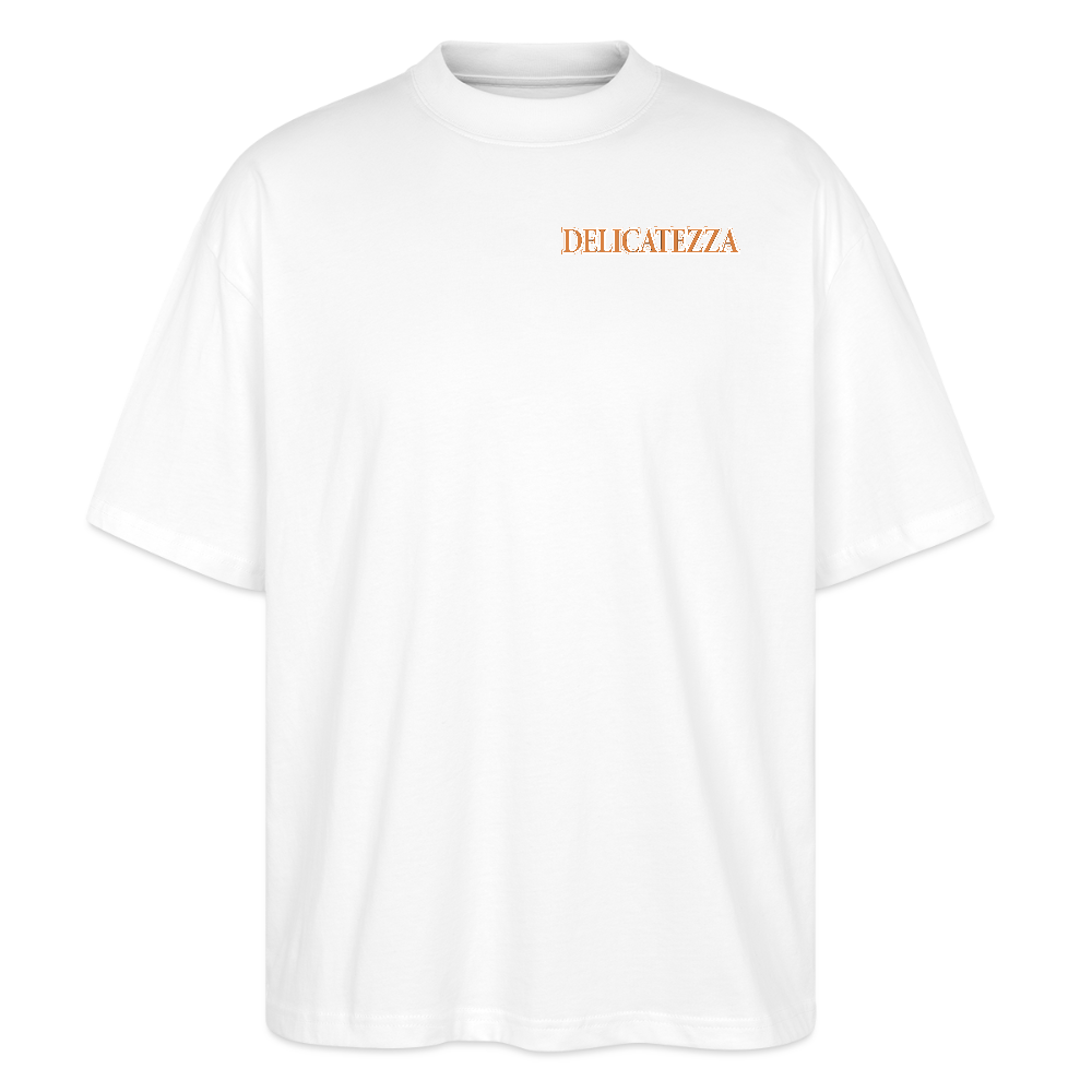 Oversized Unisex T-Shirt mit DELICATEZZA SARDINE PRINT Vorder- und Rückseite - Weiß