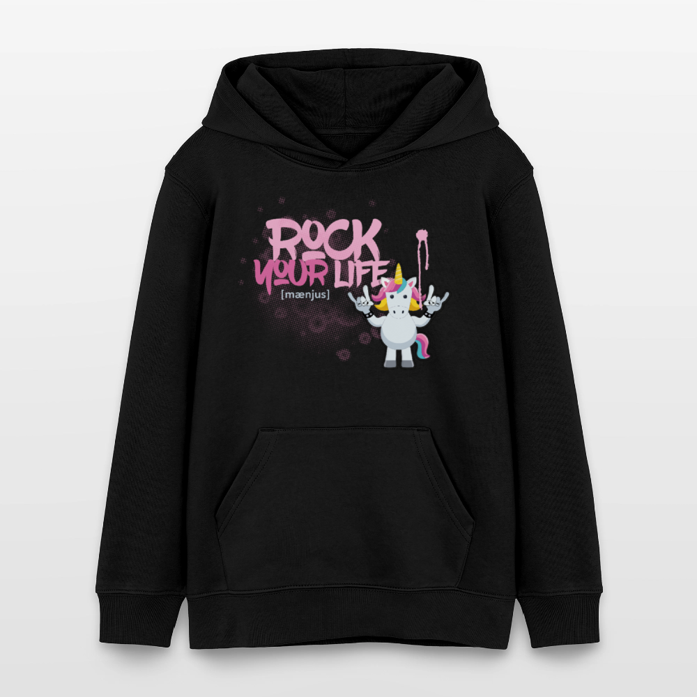 Teens Bio-Hoodie mit ROCK YOUR LIFE PRINT - Schwarz