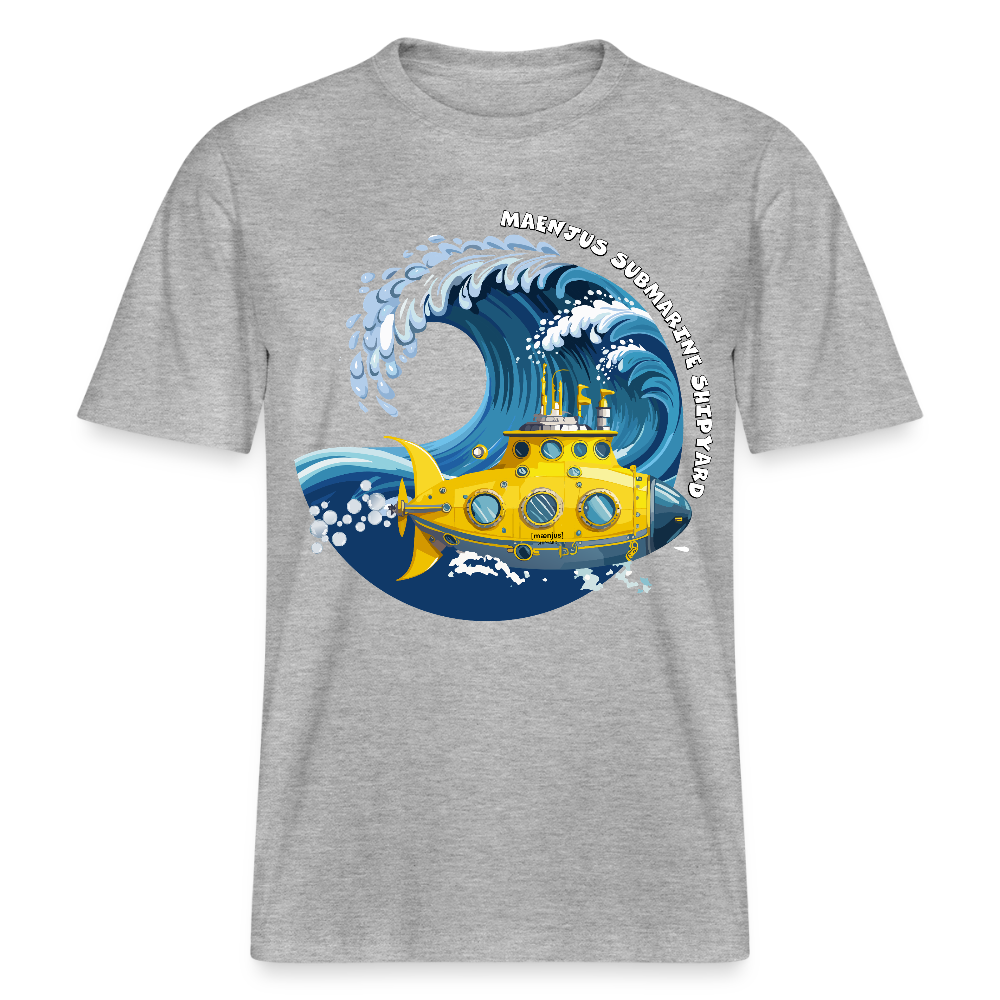 Unisex Bio-T-Shirt mit MAENJUS SUBMARINE SHIPYARD PRINT Vorderseite - Grau meliert