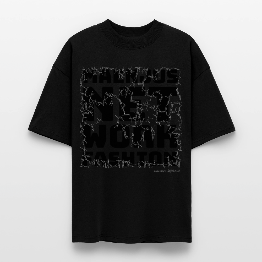 Oversized Unisex Bio T-Shirt mit MAENJUS NETWORK FASHION PRINT - Schwarz