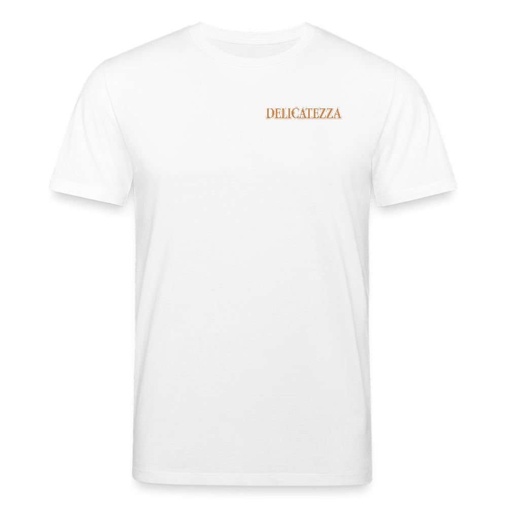 Unisex Bio-T-Shirt mit DELICATEZZA SARDINE PRINT Vorder- und Rückseite - Weiß