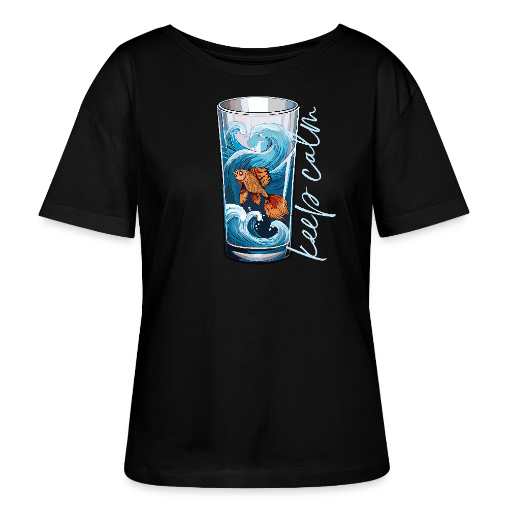 Relaxed Rundhals Frauen Bio-T-Shirt mit KEEP CALM PRINT - Schwarz