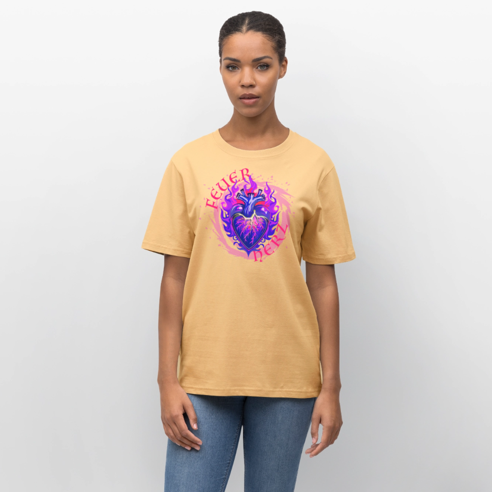 Unisex Bio-T-Shirt mit FEUERHERZ LILA PRINT - Hellgelb
