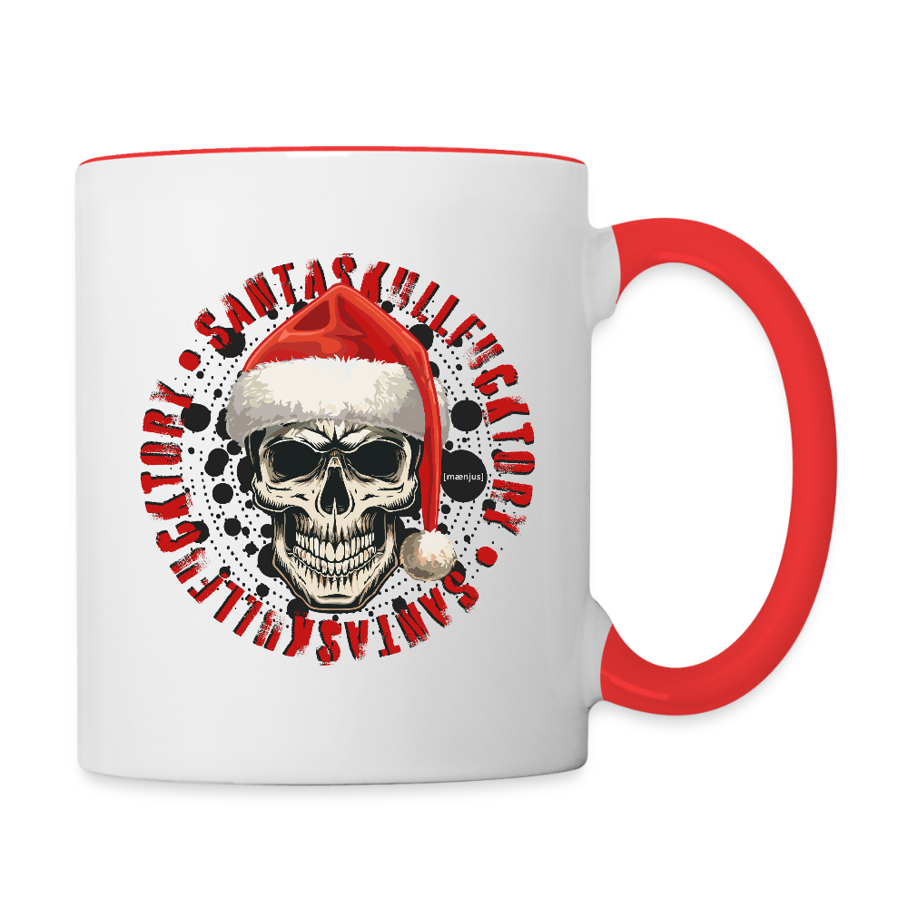 Tasse zweifarbig mit SANTASKULL FUCKTORY PRINT - Weiß/Rot