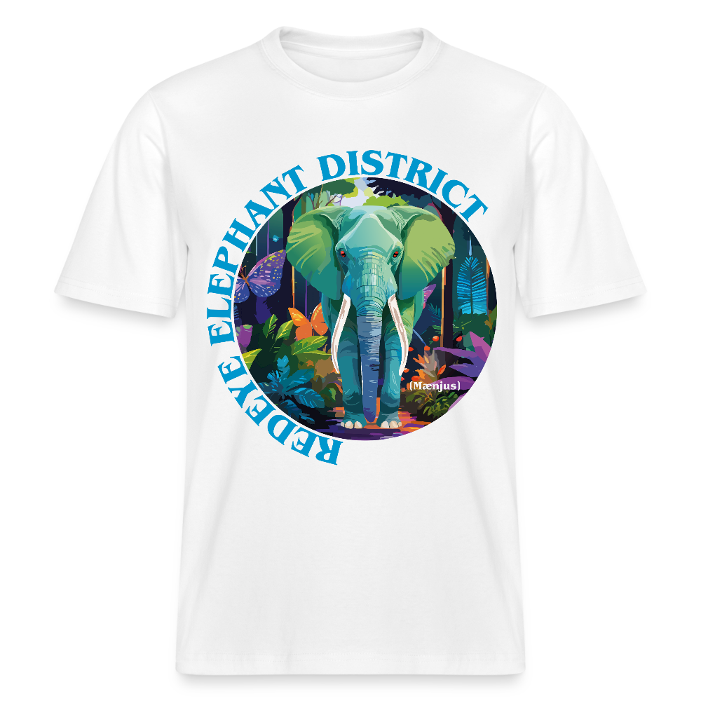 Relaxed Fit Unisex Bio-T-Shirt mit REDEYE ELEPHANT DISTRICT PRINT Vorderseite - Weiß