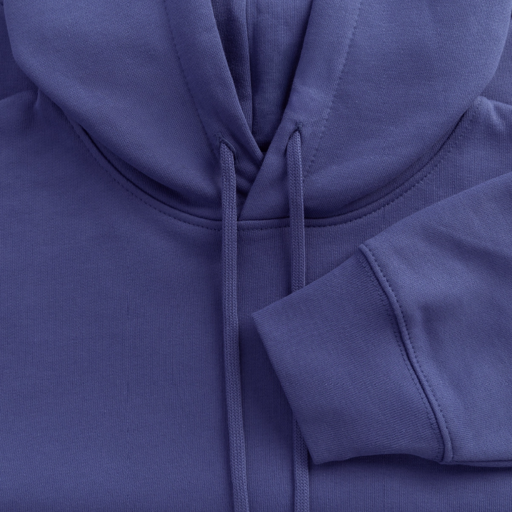 Boxy Frauen Bio Hoodie mit DELIKATEZZA SARDINE PRINT Vorder- und RÜCKSEITE - Dämmerung