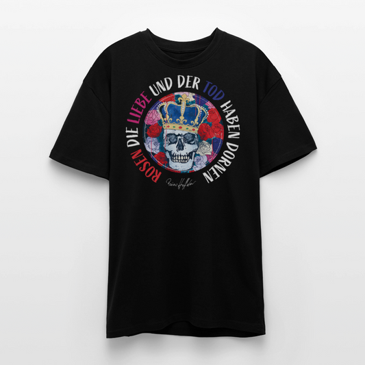 Heavy Oversize T-Shirt mit ROSEN DIE LIEBE UND DER TOD HABEN DORNEN PRINT - Schwarz