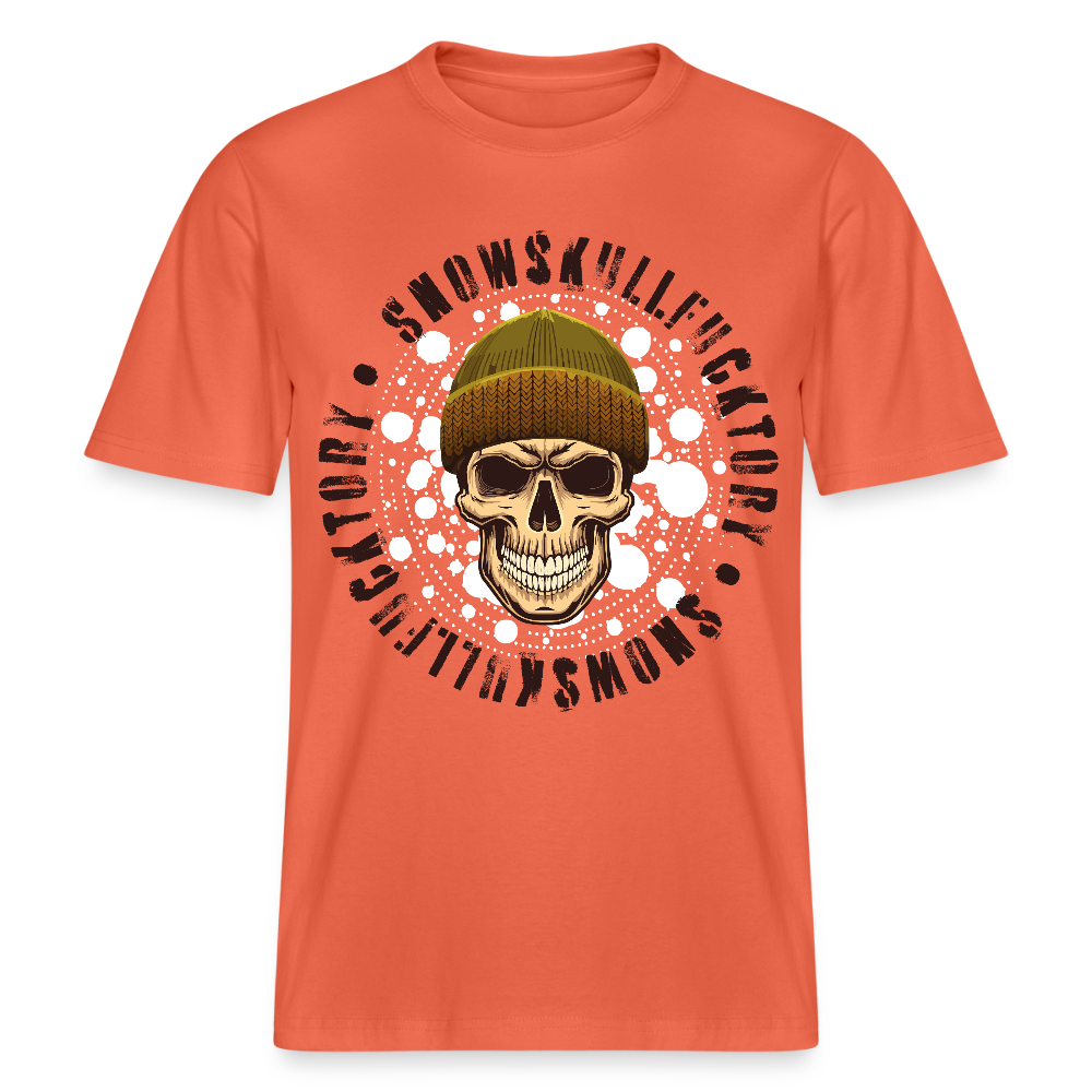 Relaxed Fit Unisex Bio-T-Shirt mit SNOWSKULL FUCKTORY PRINT Vorderseite - Hellrot