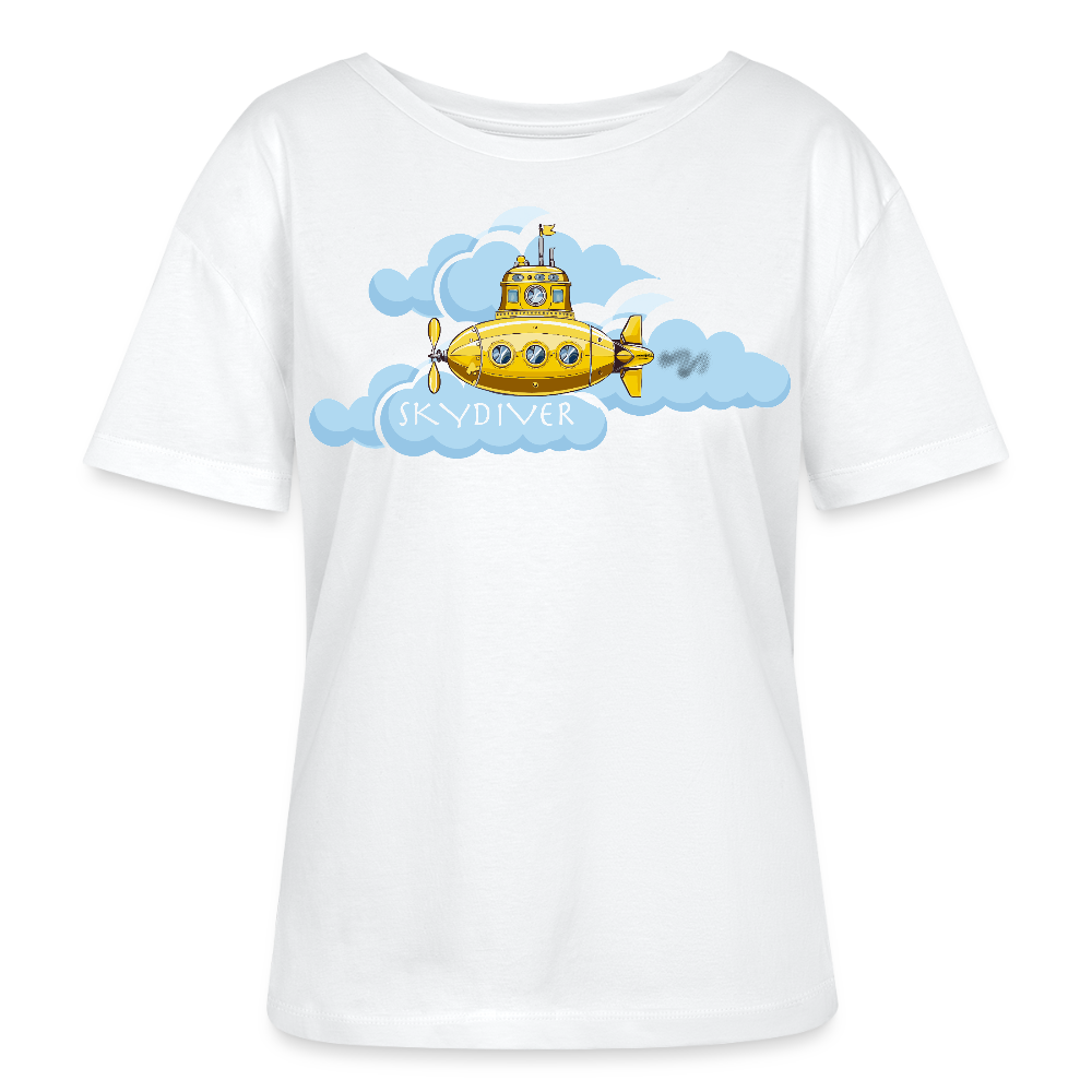 Relaxed Rundhals Frauen Bio-T-Shirt mit SKYDIVER SHIPYARD PRINT - Weiß