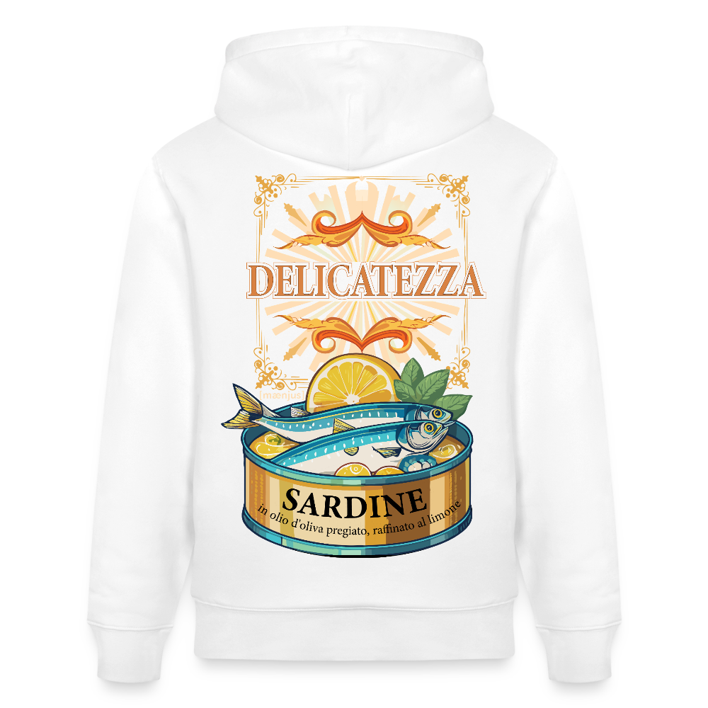 Unisex Hoodie mit DELICATEZZA SARDINE PRINT Vorder- und Rückseite - Weiß