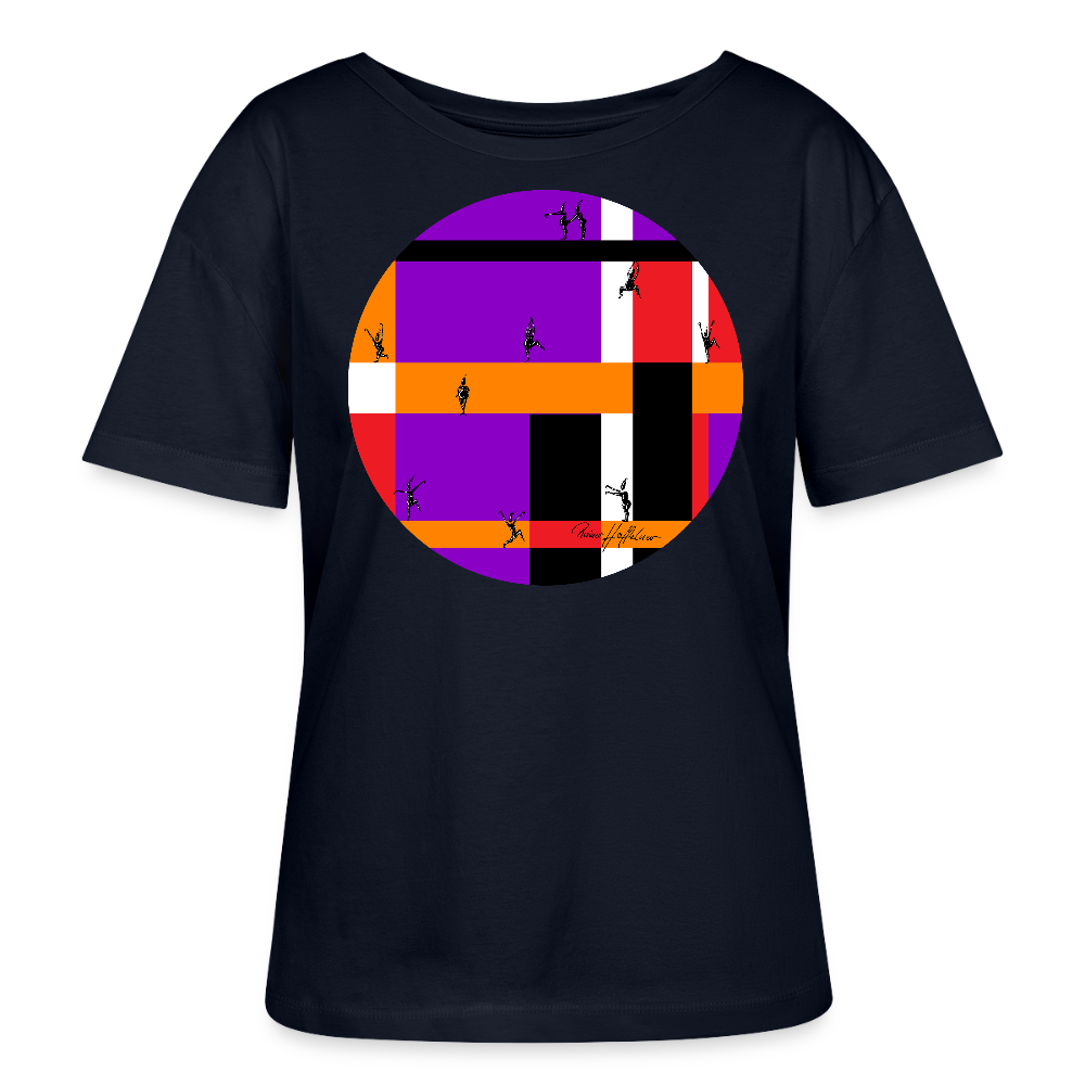 Relaxed Rundhals Frauen Bio-T-Shirt mit DYNAMIC FIELDS PRINT - Navy