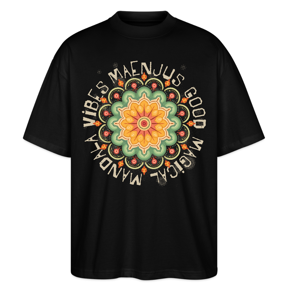 Oversized Unisex Bio T-Shirt mit MANDALA VIBES PRINT - Schwarz