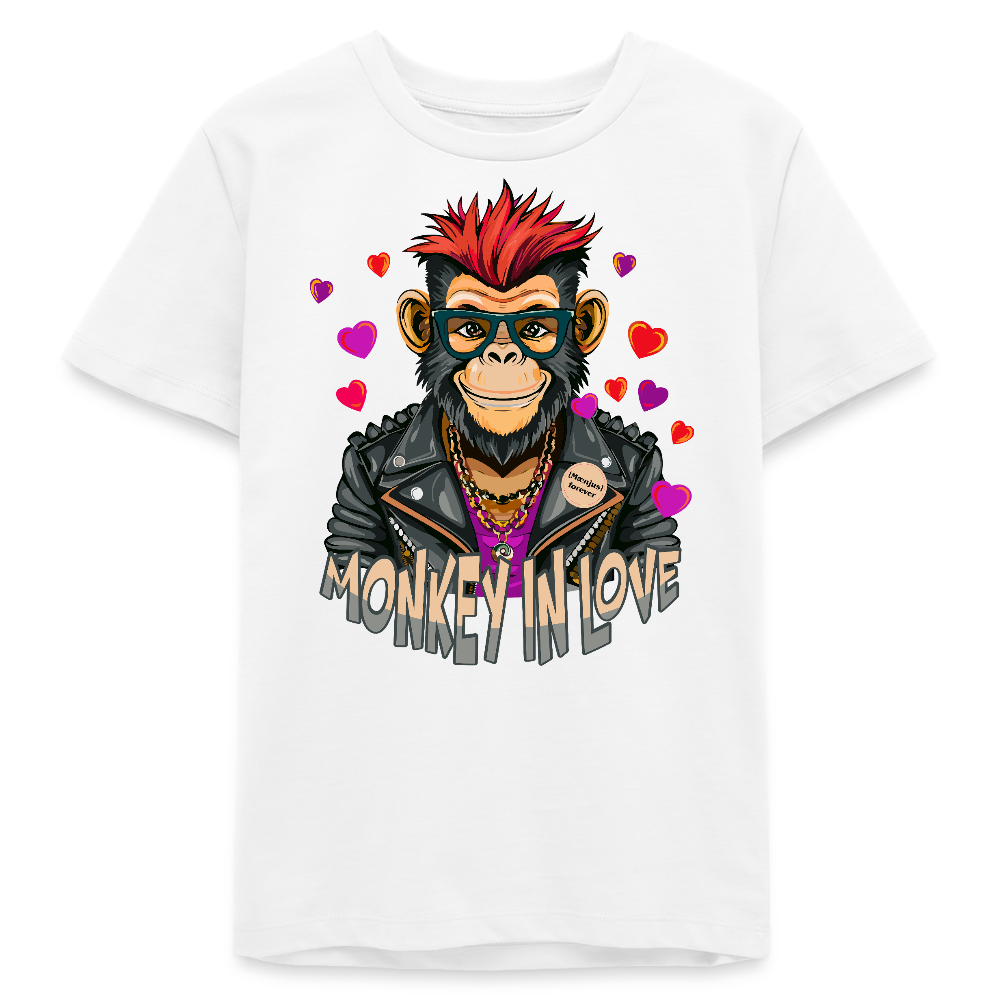 MNJS TEENS Bio T-Shirt mit MONKEY IN LOVE PRINT - Weiß