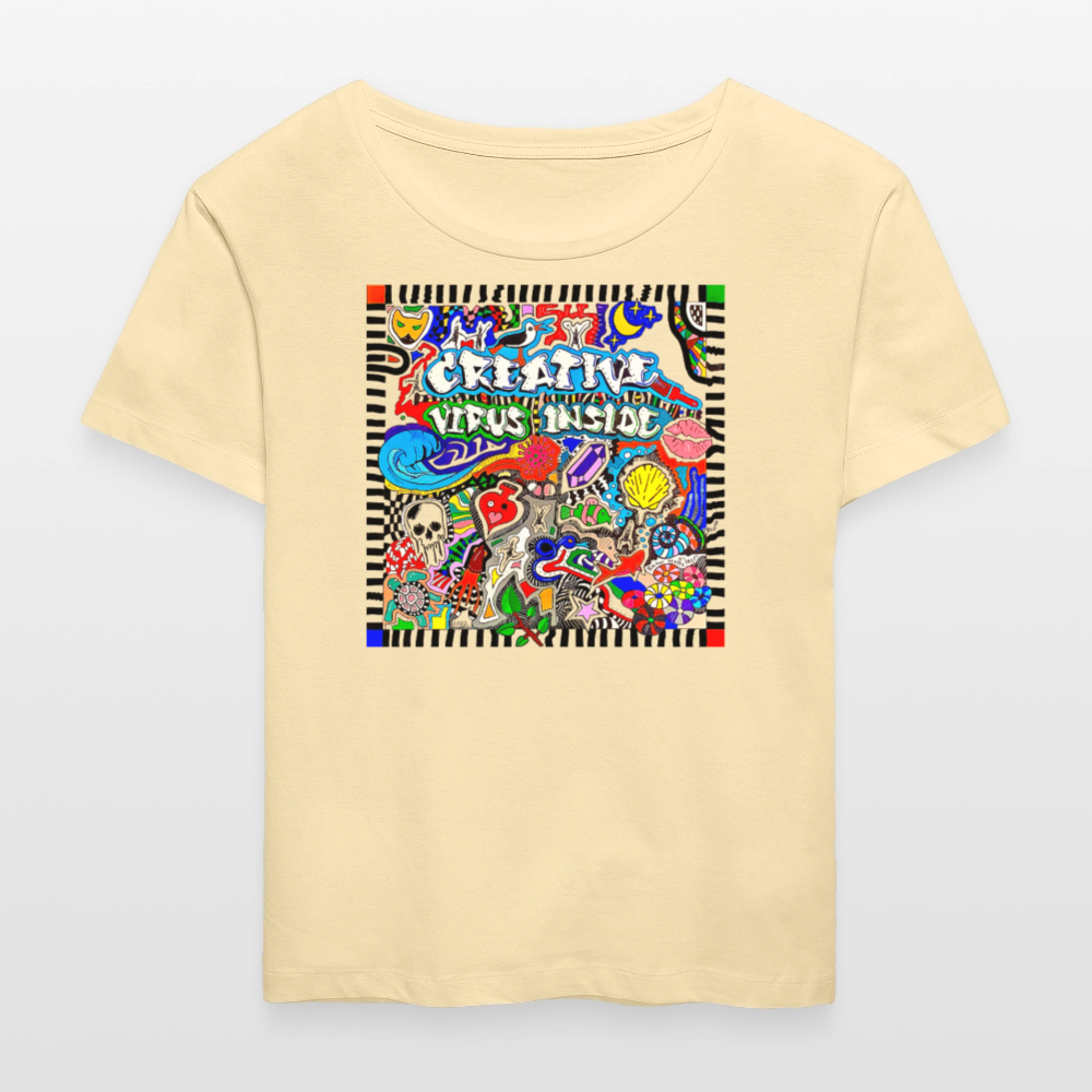 Relaxed Rundhals Frauen Bio-T-Shirt mit CREATIVE VIRUS INSIDE PRINT - Creme