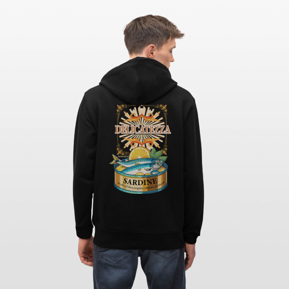 Unisex Bio-Kapuzenjacke mit DELICATEZZA PRINT Rückseite - Schwarz
