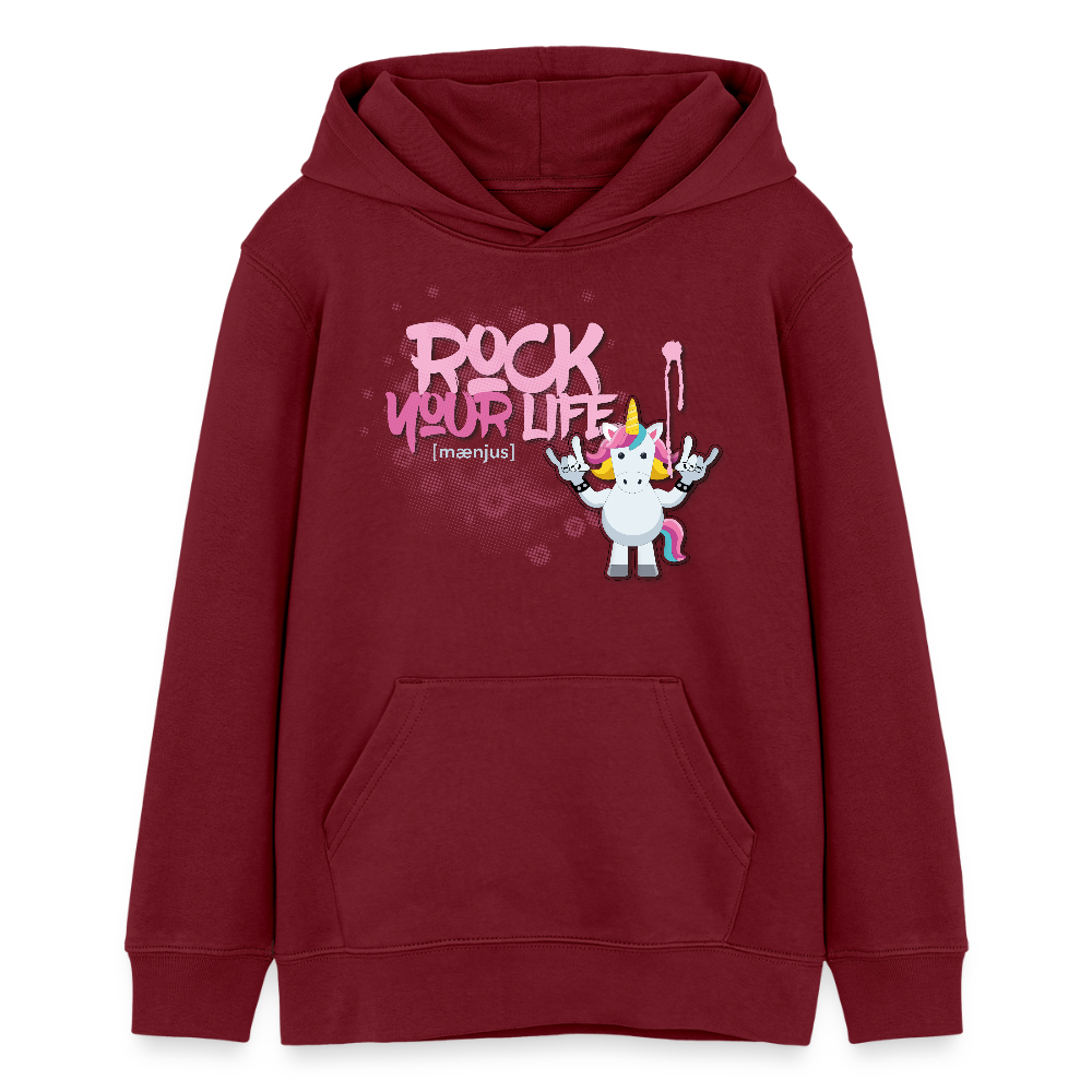 Teens Bio-Hoodie mit ROCK YOUR LIFE PRINT - Burgunderrot