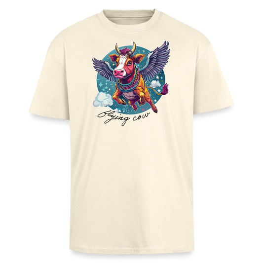 Heavy Oversize T-Shirt mit FLYING COW PRINT - Creme