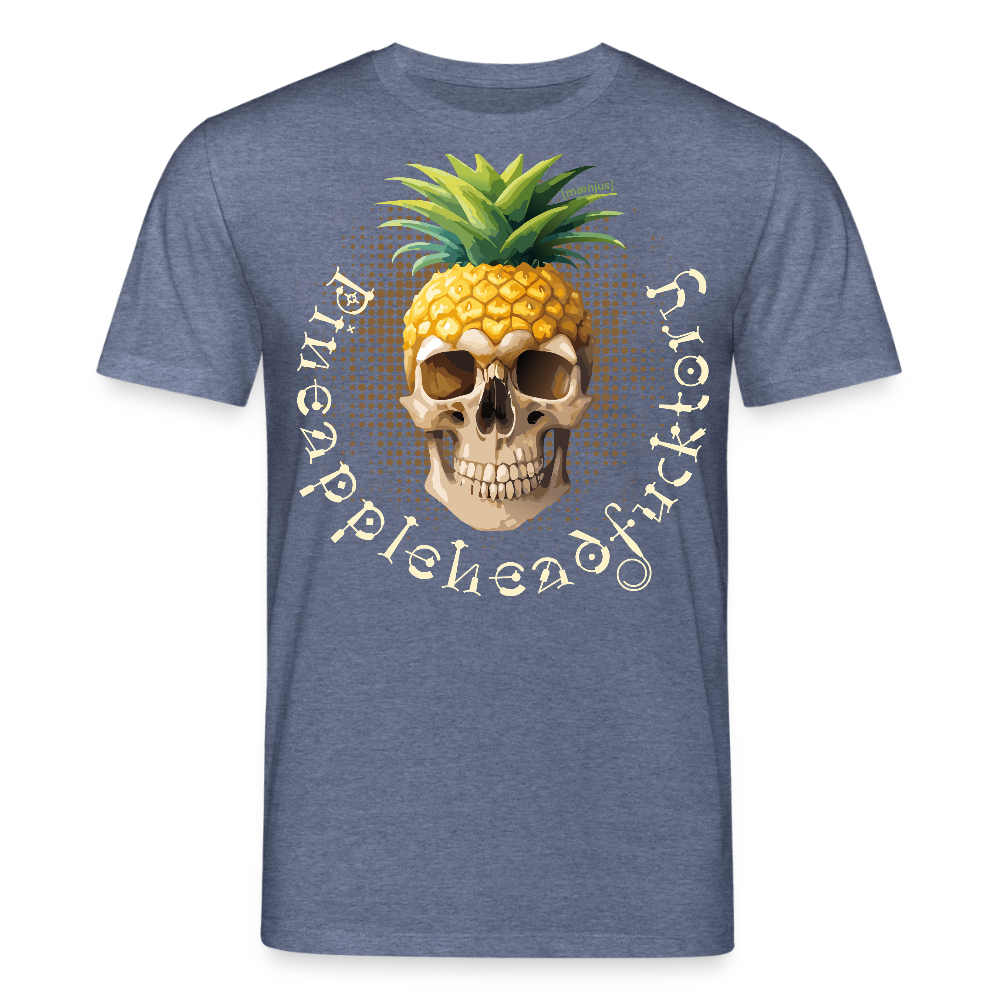 Unisex Bio-T-Shirt mit PINEAPPLE SKULL PRINT Vorderseite - Dunkelblau meliert