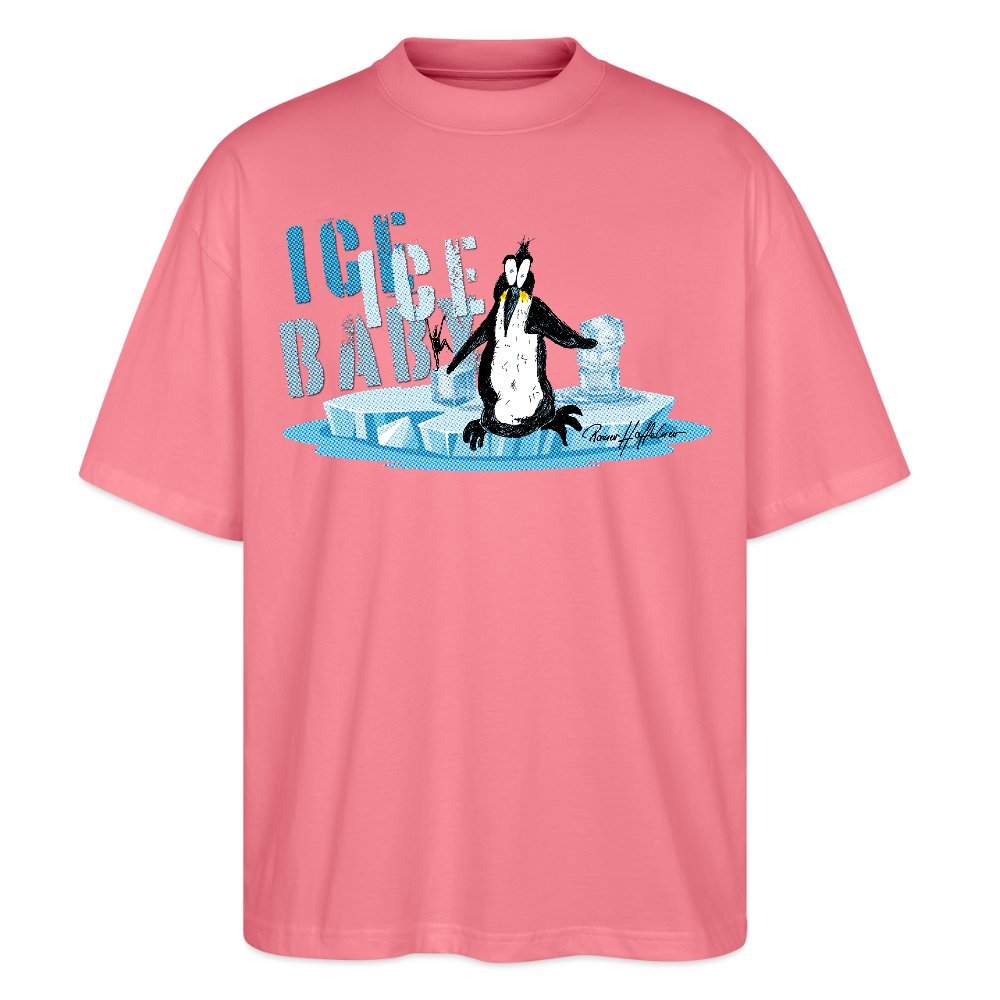 Oversized Unisex Bio T-Shirt mit ICE ICE BABY PINGUIN PRINT - Pink 