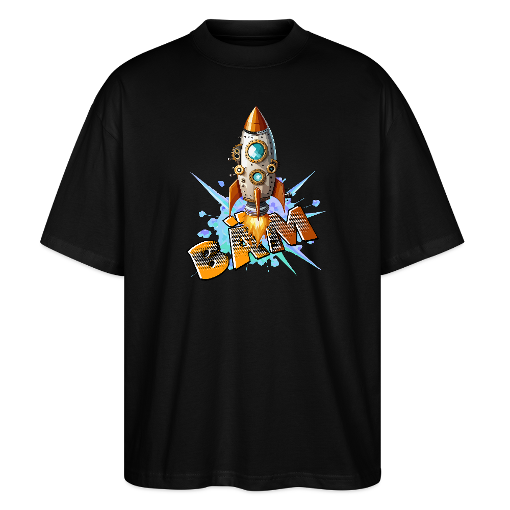 Oversized Unisex T-Shirt mit RAKETE PRINT - Schwarz
