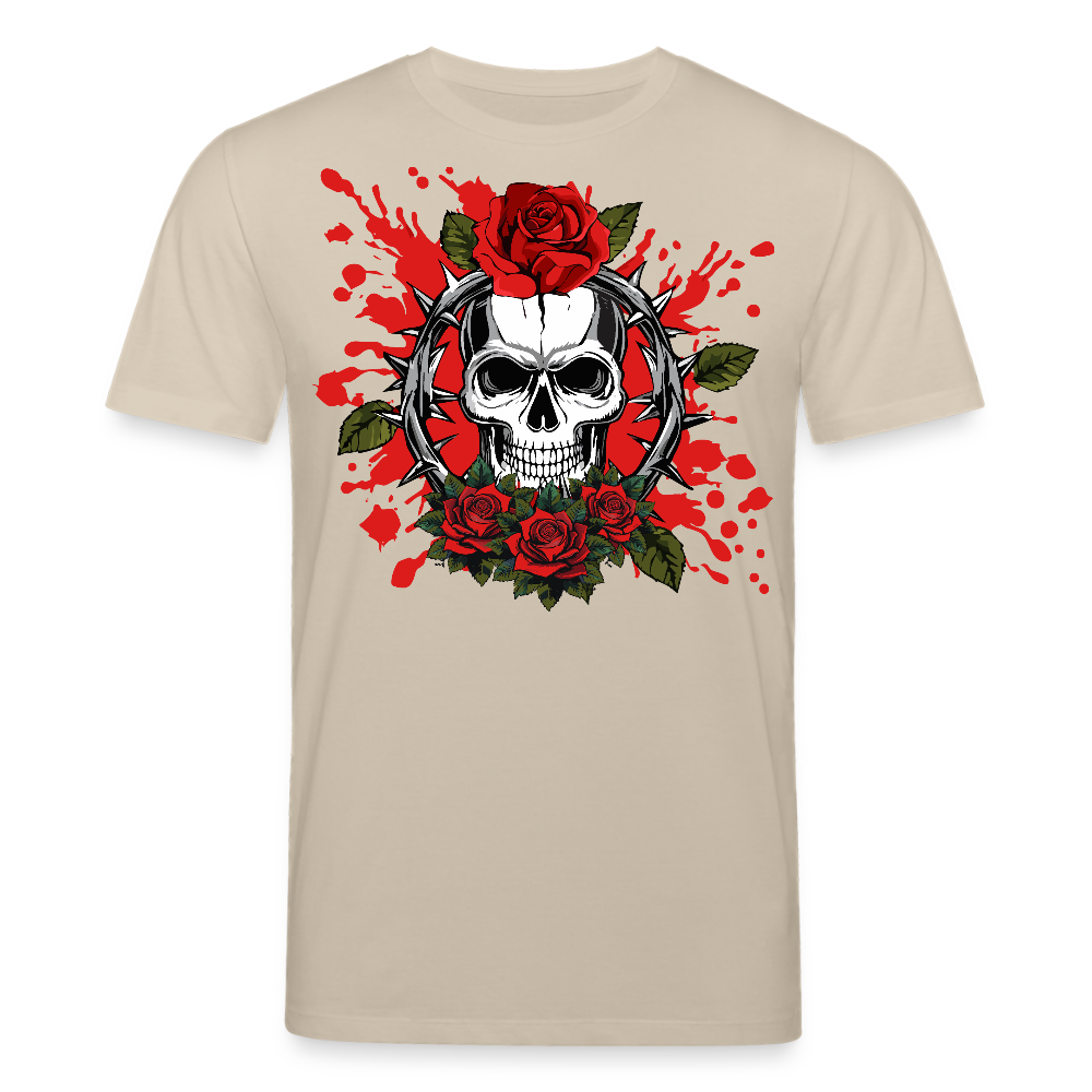 Unisex Bio-T-Shirt mit ROSEN SKULL PRINT Vorderseite - Beige