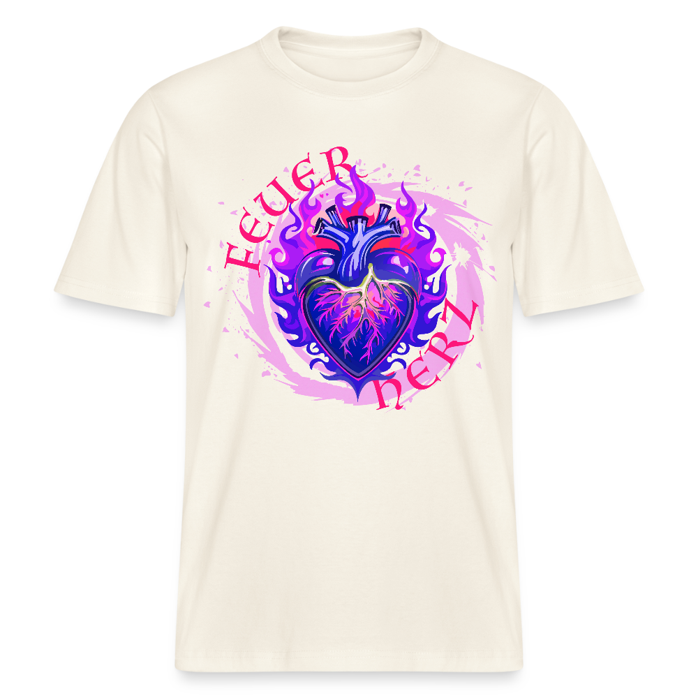 Unisex Bio-T-Shirt mit FEUERHERZ LILA PRINT - Naturweiß 