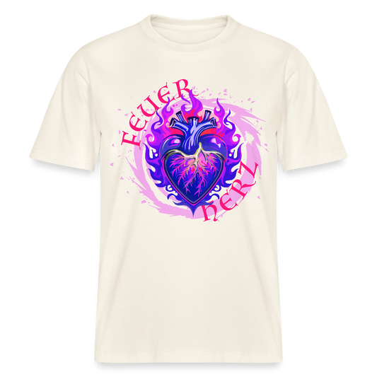 Unisex Bio-T-Shirt mit FEUERHERZ LILA PRINT - Naturweiß 