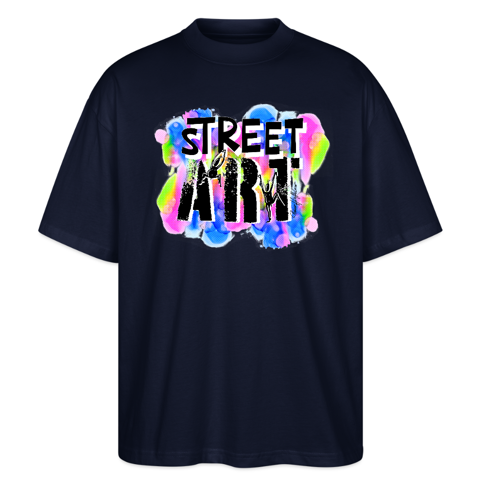 Oversized Unisex Bio T-Shirt mit STREET ART PRINT - Navy