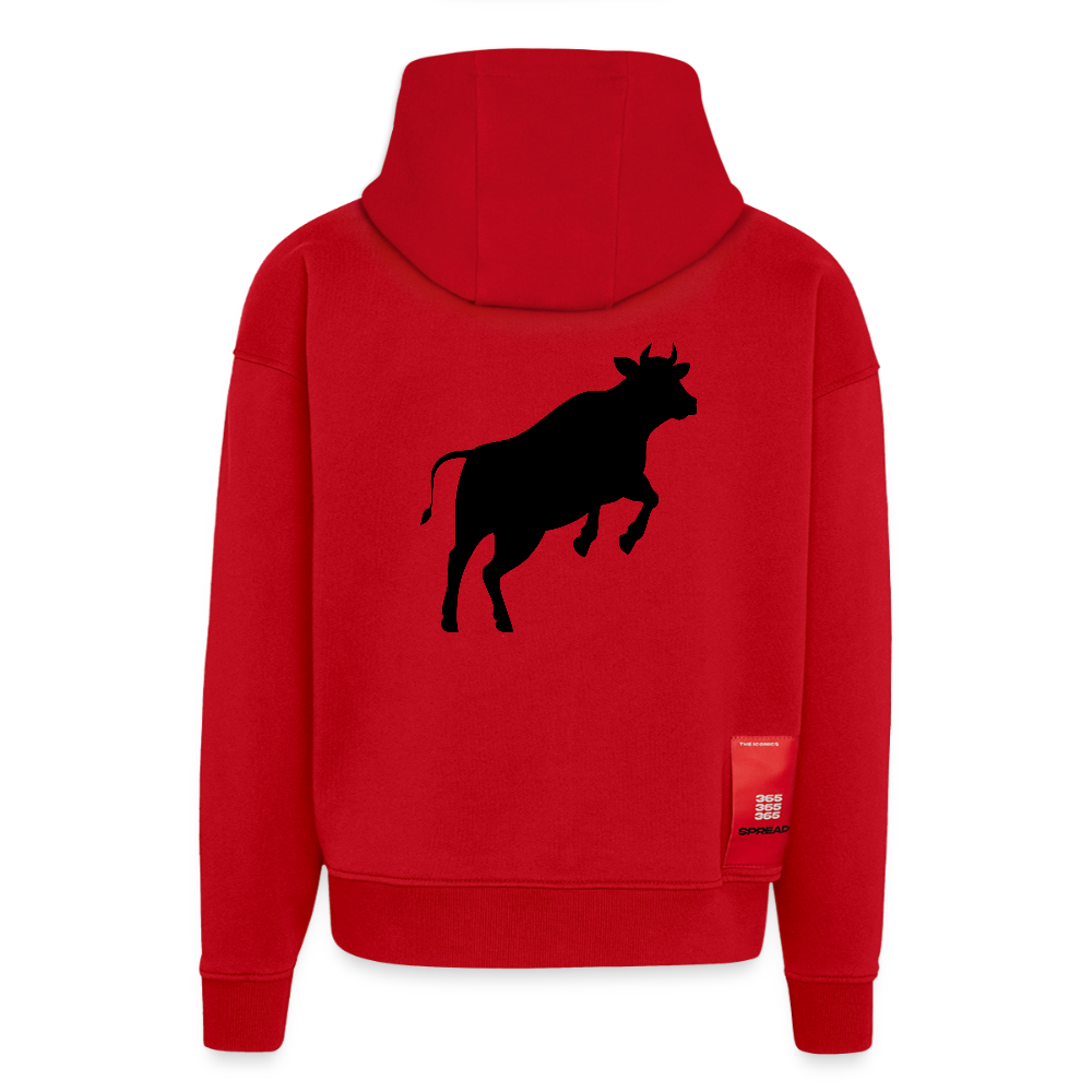 Heavyweight Oversized Organic Hoodie mit JUMPING COW PRINT - Rot