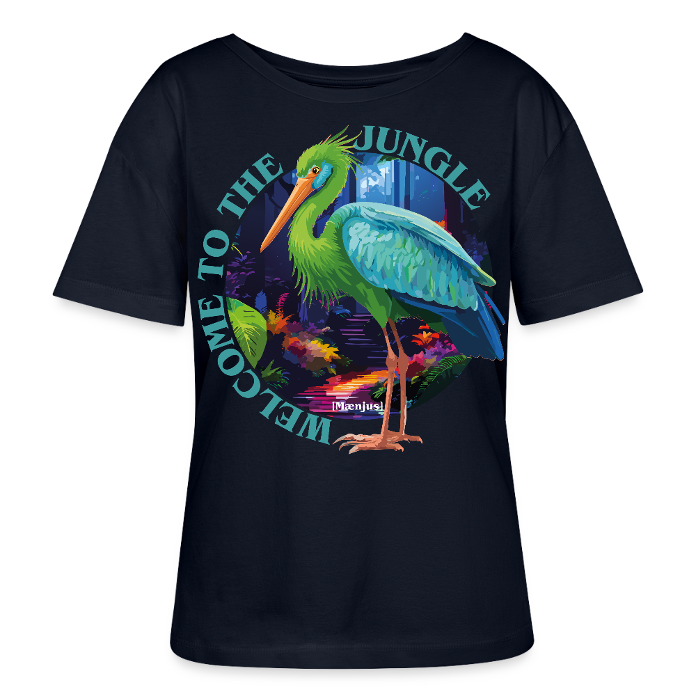 Frauen T-Shirt mit WELCOME TO THE JUNGLE PRINT Vorderseite - Navy