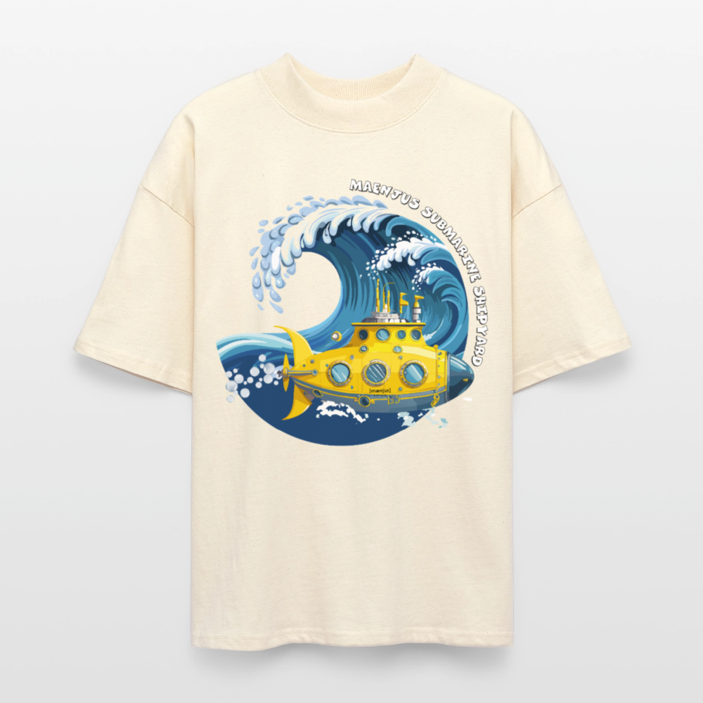 Oversized Unisex Bio T-Shirt mit MAENJUS SUBMARINE SHIPYARD PRINT Vorderseite - Weißgrau