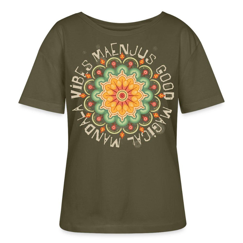Rundhals Frauen Bio-T-Shirt mit Mandala Vibes PRINT - Khaki