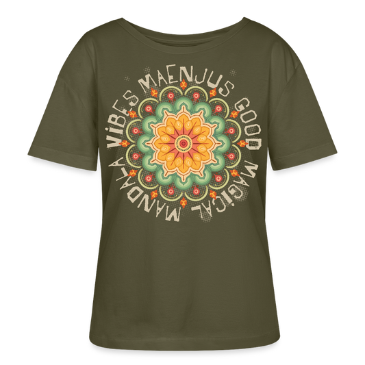 Rundhals Frauen Bio-T-Shirt mit Mandala Vibes PRINT - Khaki