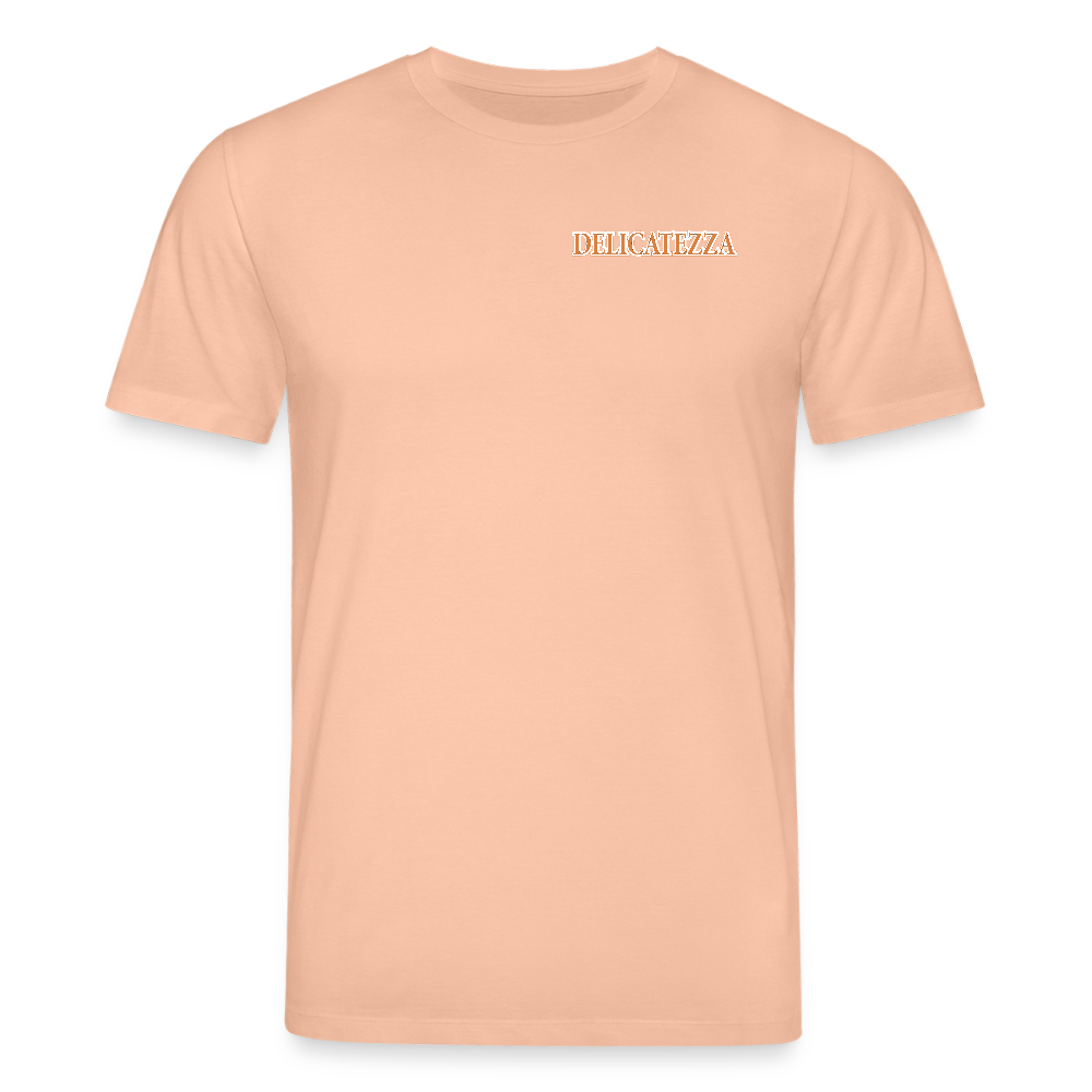 Unisex Bio-T-Shirt mit DELICATEZZA SARDINE PRINT Vorder- und Rückseite - Pfirsich