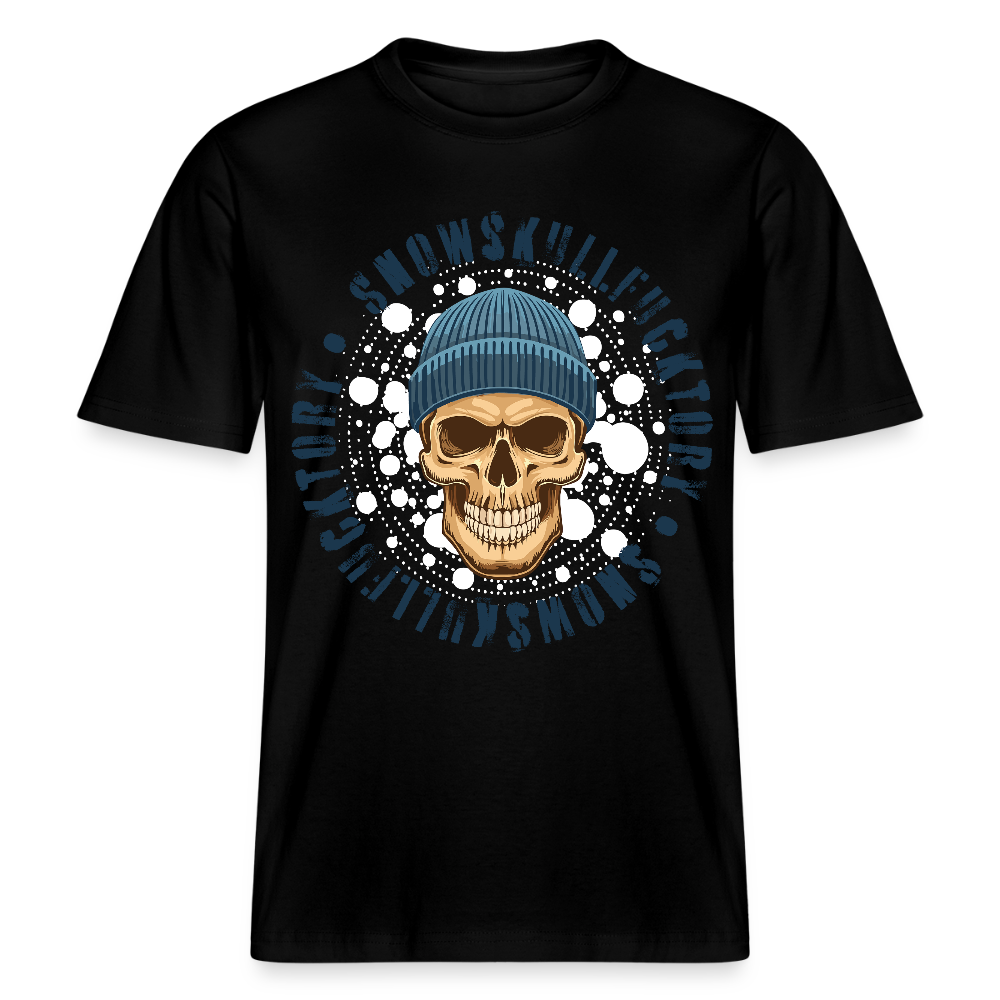 Relaxed Fit Unisex Bio-T-Shirt mit SNOWSKULL FUCKTORY PRINT Vorderseite - Schwarz