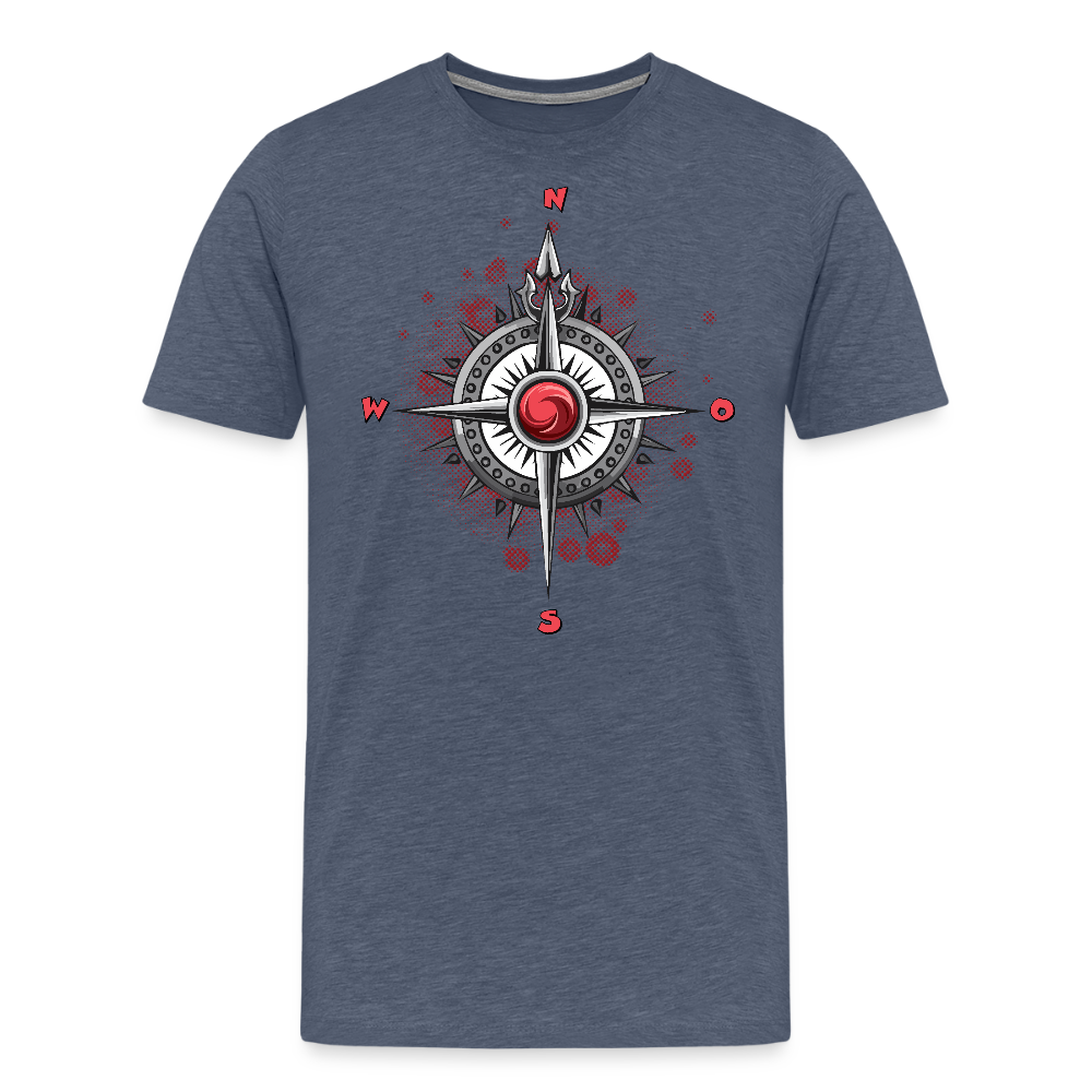 Männer Premium T-Shirt mit WINDROSE PRINT - Blau meliert