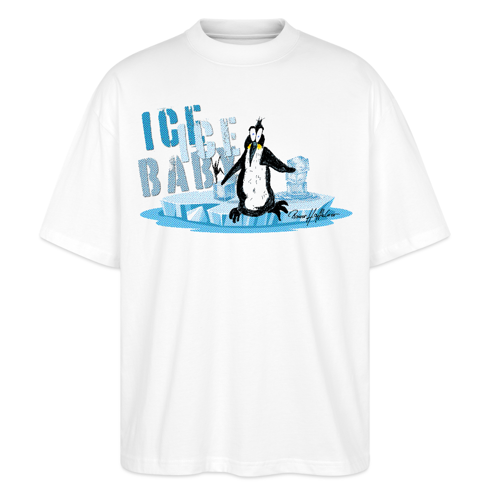 Oversized Unisex Bio T-Shirt mit ICE ICE BABY PINGUIN PRINT - Weiß