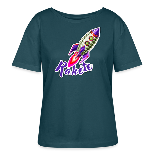 Frauen T-Shirt mit RAKETE PRINT - Dunkles Petrol