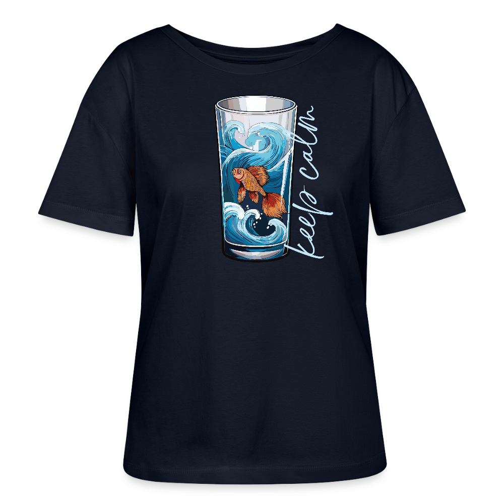 Relaxed Rundhals Frauen Bio-T-Shirt mit KEEP CALM PRINT - Navy