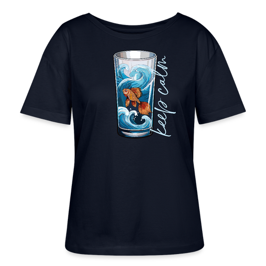 Relaxed Rundhals Frauen Bio-T-Shirt mit KEEP CALM PRINT - Navy