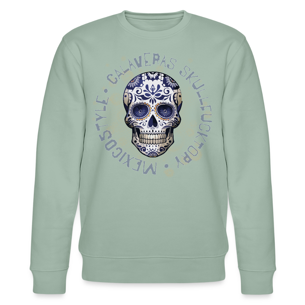 Unisex Bio-Sweatshirt mit CALAVERAS SKULL PRINT - Helles Graugrün
