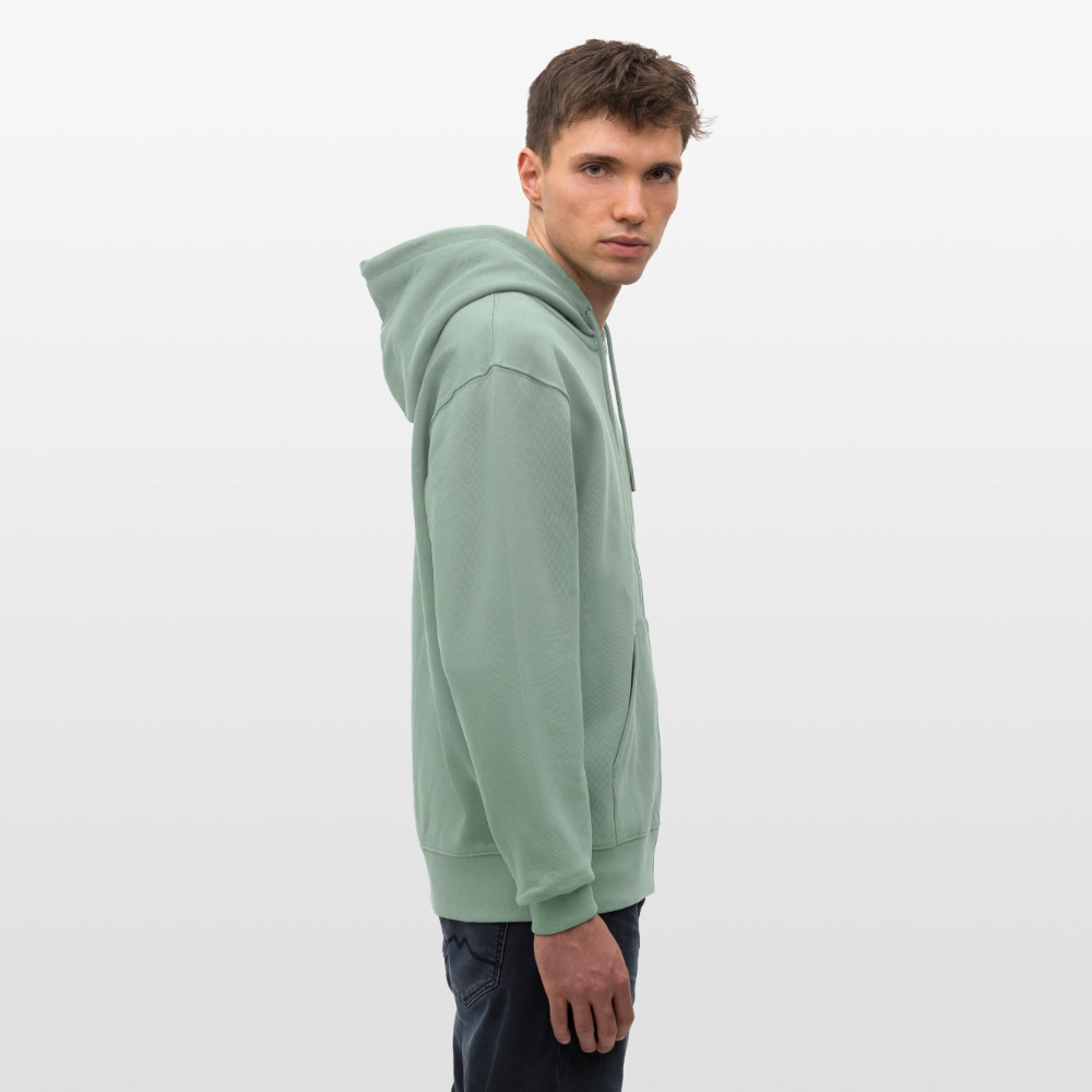 Unisex Bio-Kapuzenjacke mit DELICATEZZA PRINT Rückseite - Helles Graugrün